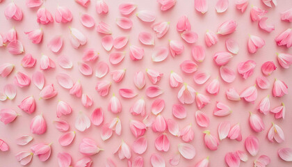 Seamless pattern of pink flower petals on a soft pink background