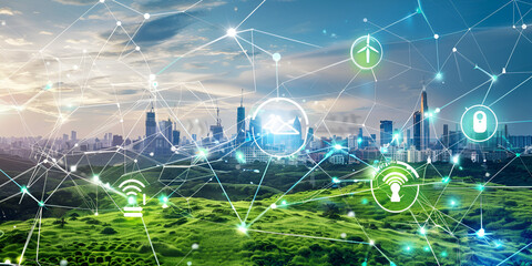  A futuristic city skyline with advanced technology and sustainable infrastructure.