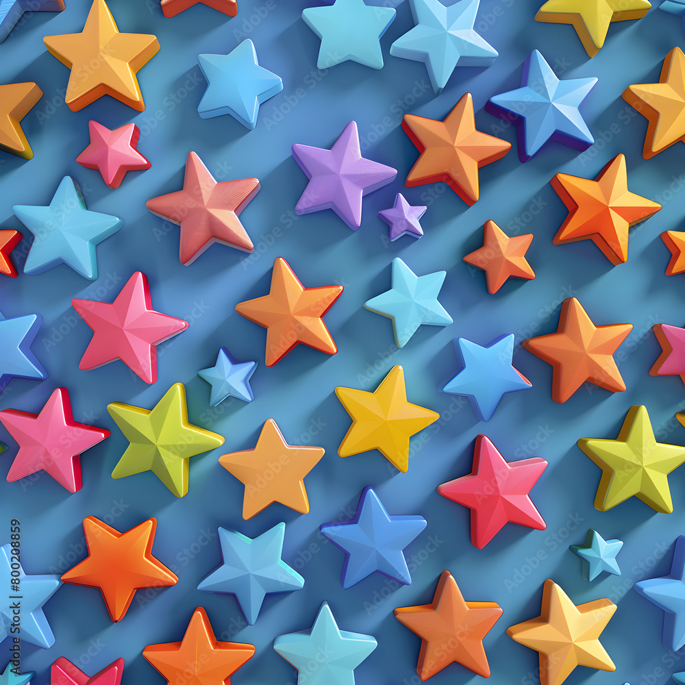 Aufkleber a colorful array of stars are scattered across a blue background. the stars are of various sizes and