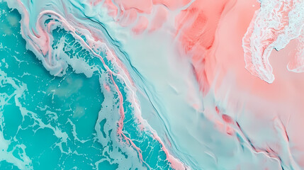 Pastel-Hued Abstract Artwork With Turquoise and Coral Tones