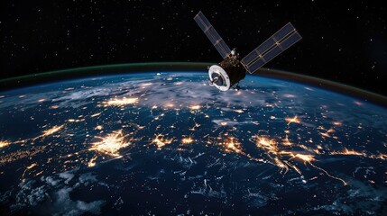 Satellite in space orbit earth communications technology data information connection star link...
