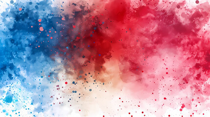 Abstract Splatter of Blue and Red Hues on White Background