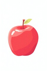 A crisp, red apple with a glossy finish, perfectly centered and isolated on a white background to highlight its freshness and appealing simplicity. cartoon drawing, water color style.
