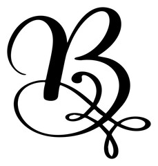 Hand drawn vector calligraphy letter B wedding symbol. Script font logo. Handwritten brush style flourish