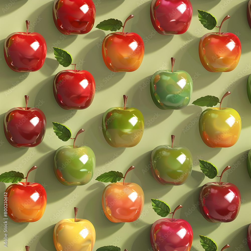 Aufkleber a colorful array of apples with green leaves. the apples are arranged in a pattern, with some being 