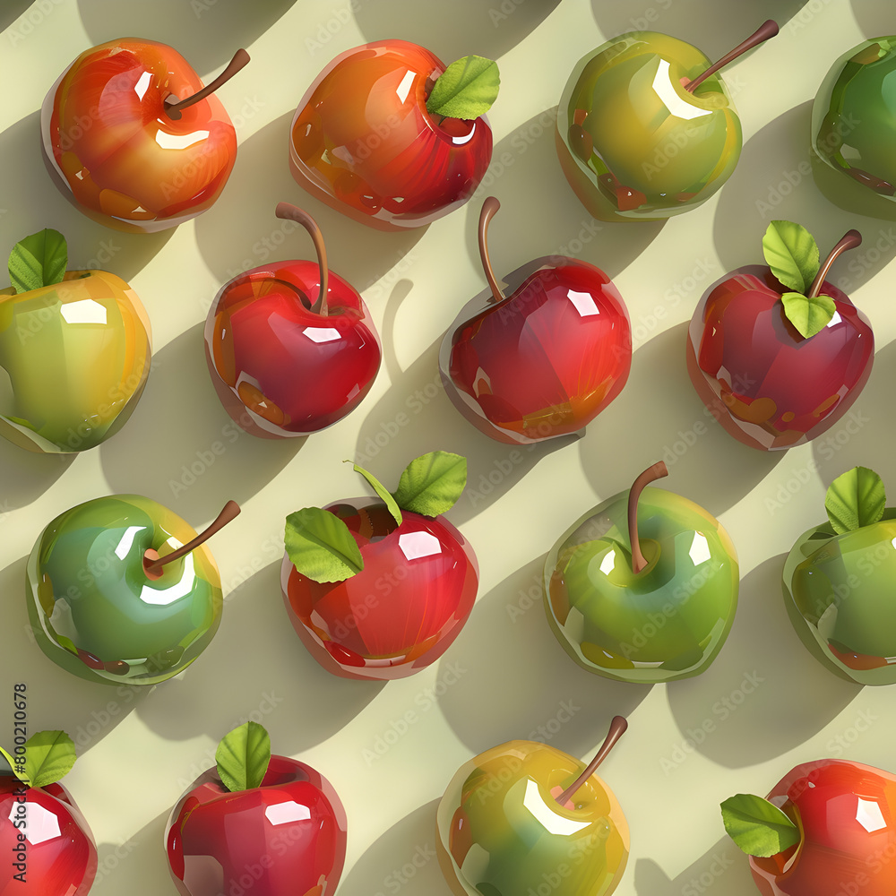 Aufkleber a colorful array of apples with green leaves. the apples are arranged in a pattern, with some being 