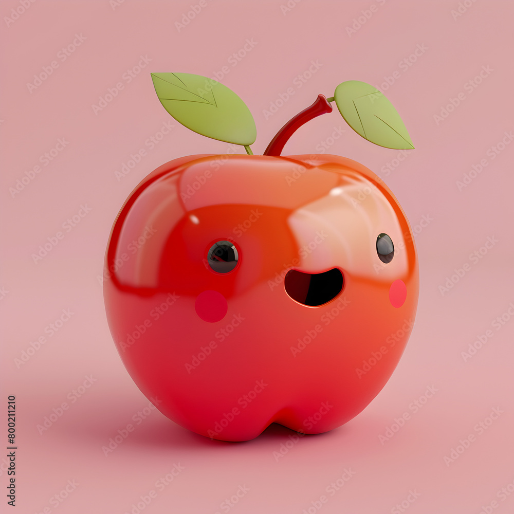 Aufkleber a cartoon apple with a green leaf on top. the apple is smiling and has a happy expression. generativ
