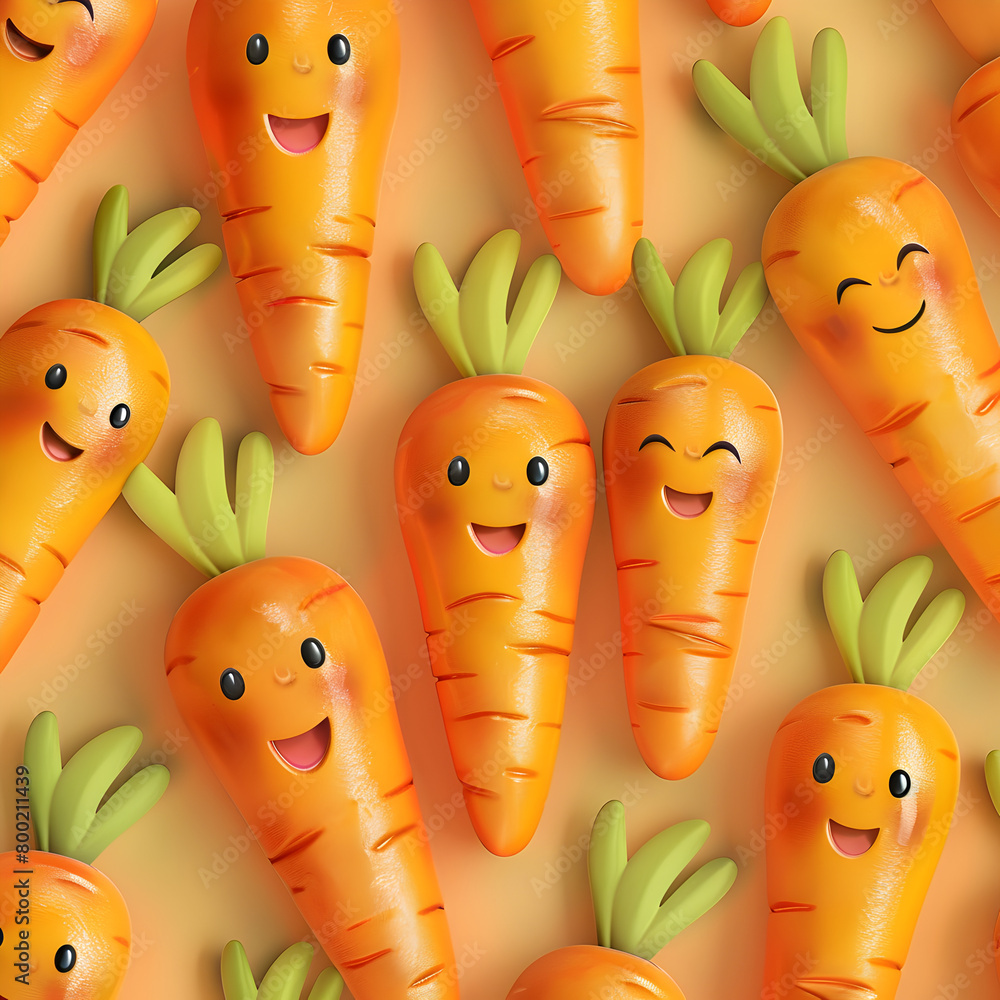 Aufkleber a row of carrots with faces on them. the carrots are smiling and appear to be happy. the scene is br