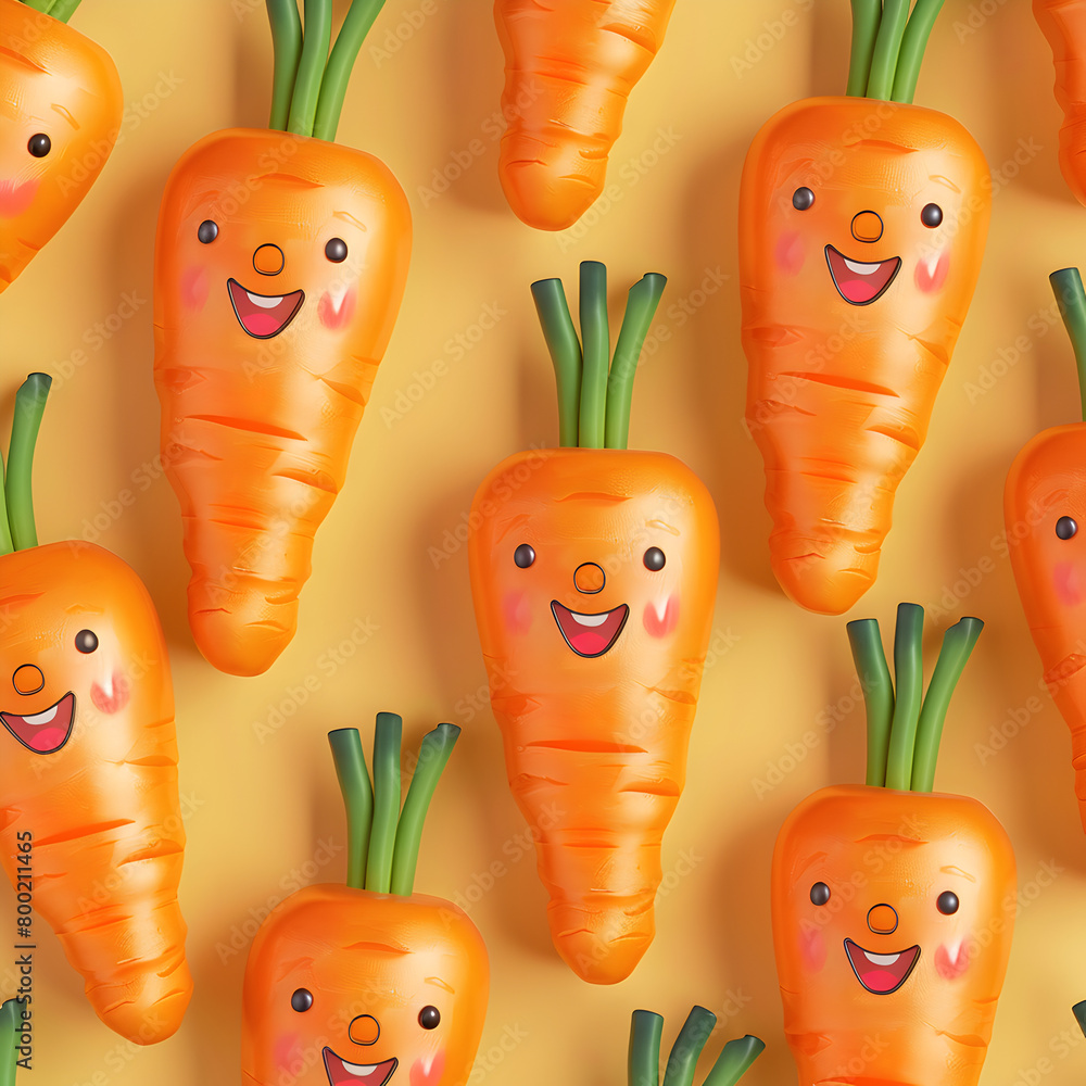 Aufkleber a row of carrots with faces on them. the carrots are smiling and appear to be happy. the scene is br