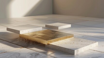 render mockup of white and gold squares step