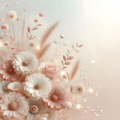 Abstract floral background with white flowers and bokeh lights. Vector illustration generated by ai