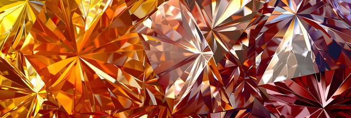 A high-definition abstract photo of interlocking diamonds in sunset hues ranging from golden yellow to rich red, captured with professional camera techniques