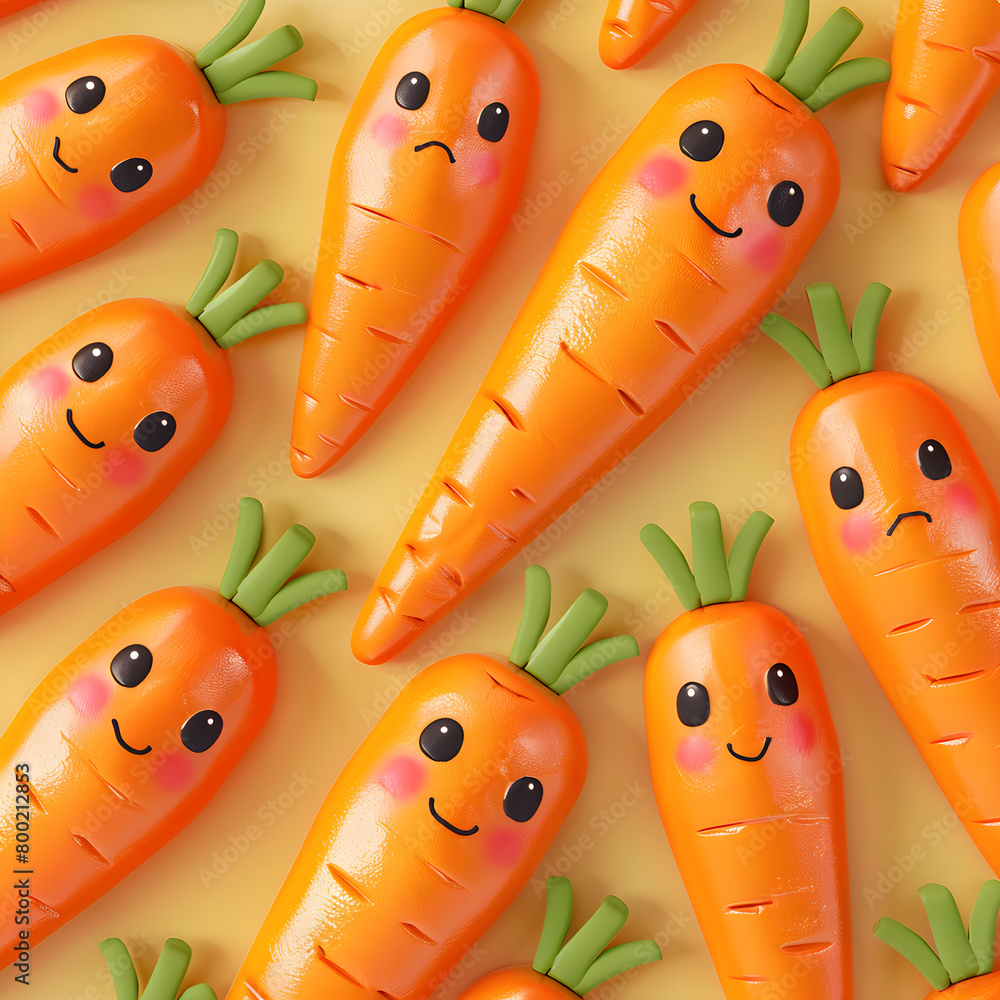Aufkleber a bunch of carrots with smiling faces on them. the carrots are arranged in a pattern on a yellow bac