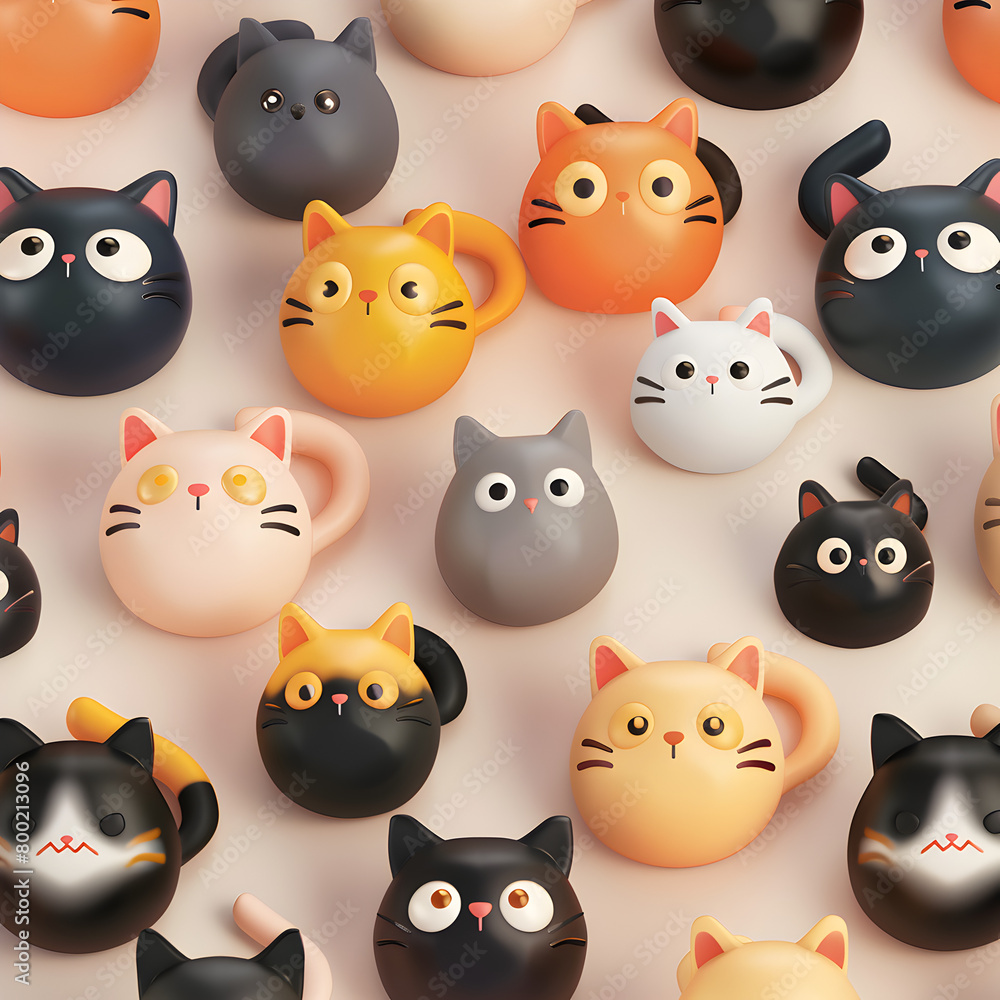 Aufkleber a collection of cat figurines with different colors and patterns. concept of playfulness and whimsy,