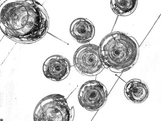 Modern chandelier background, round lamps over ceiling. Pencil sketch drawing illustration