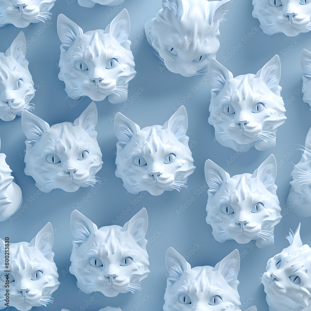 Aufkleber a collection of white cat faces are arranged in a pattern. the faces are all the same size and shape