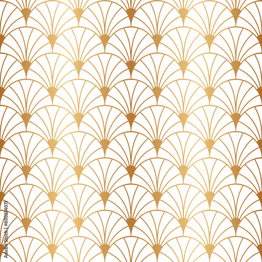 Poster art deco gold seamless pattern. repeated golden fan patern. abstract nouveau background for prints d