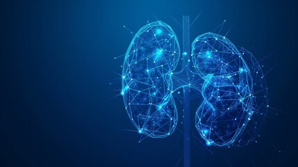 Abstract image of human kidneys. Human Internal Organ kidneys consisting of points, lines and shapes forming a complex network of arteries and veins.