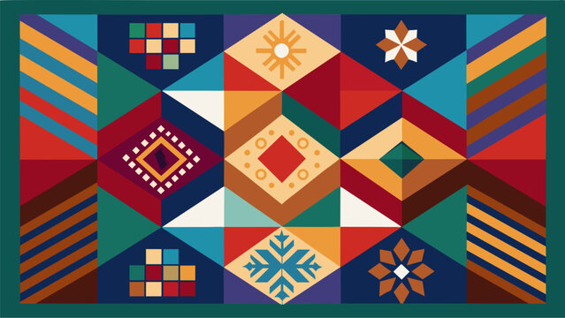 The quilt serves as a symbol of unity with various patterns and fabrics from different eras and cultures coming together in one harmonious piece.. Vector illustration