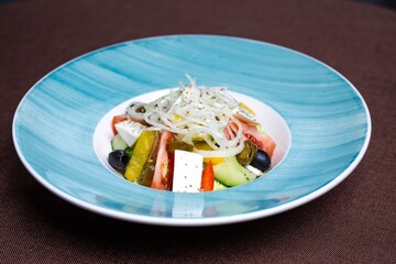 Fresh Greek Salad with Feta Cheese, Tomatoes, Cucumbers, and Olives