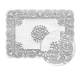 Paper confectionery napkin with decorative texture under magnifying glass. Hand drawn pencil sketch illustration
