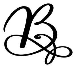 Hand drawn vector calligraphy letter B. Script font wedding logo. Handwritten brush style flourish