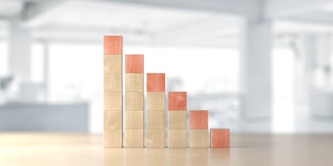 Wooden financial chart. Business strategy. Cubes blocks bar graph