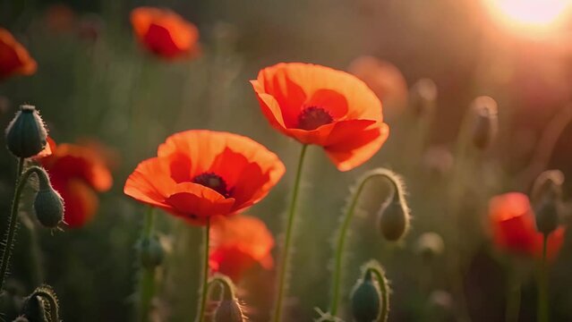 Sunset poppy field video loop endless looped motion wallpaper