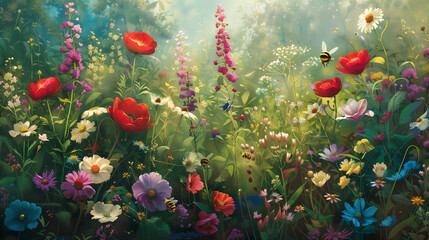 Blooming Splendor: A Garden's Flourishing Beauty - obrazy, fototapety, plakaty