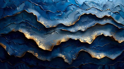 Moody Blue and Gilded Geometry: Abstract with Texture