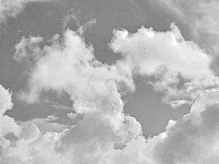 White fluffy clouds in the deep blue sky. Heaven background. Hand drawn pencil sketch illustration
