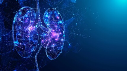 Abstract image of human kidneys. Human Internal Organ kidneys consisting of points, lines and shapes forming a complex network of arteries and veins.