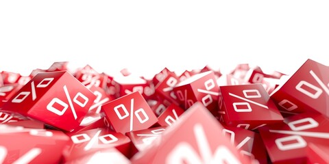 Red Blocks With Percentage Symbol. Sale Discount Concept