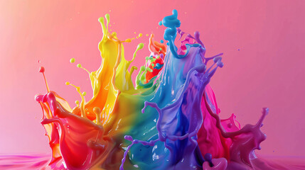 Festival of Color 3d Paint Explosion, colorful rainbow holi paint exploding, isolated on solid colour wide angle background.