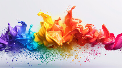 Festival of Color 3d Paint Explosion, colorful rainbow holi paint exploding, isolated on solid colour wide angle background.