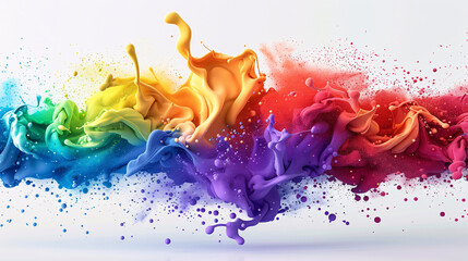 Festival of Color 3d Paint Explosion, colorful rainbow holi paint exploding, isolated on solid colour wide angle background.
