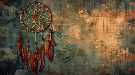 Dreamcatcher with feathers with copy space