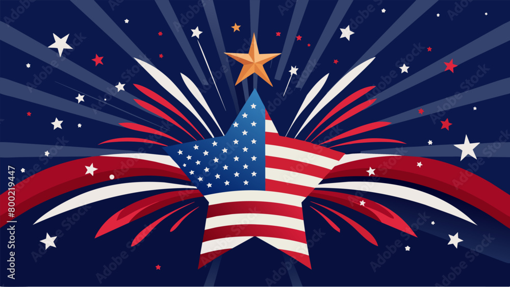 Poster the stars and stripes of the american flag merge with the flickering lights of the fireworks creatin
