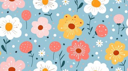 Fototapeta premium beautiful Poppy Anemone flower seamless pattern nursery design cartoon style illustration with grungy texture, Generative Ai