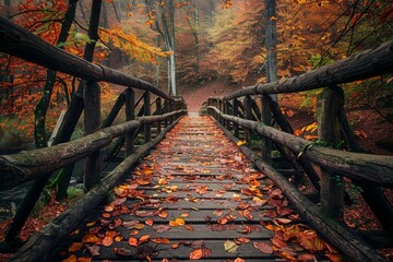 Wooden Bridge on a Tranquil Autumn Creek