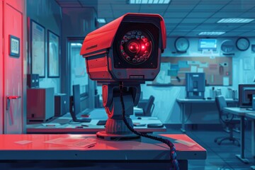 Illustration of a security camera on a table in a modern office
