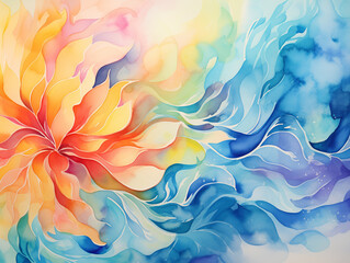 Radiant Watercolor Explosion, Warm Yellow and Cool Blue, Abstract Artistic Background