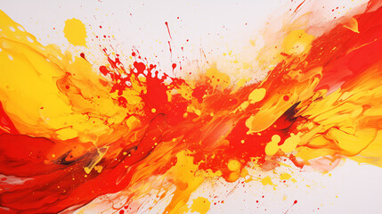 Vibrant Abstract Paint Splatter, Red and Yellow, Dynamic Artistic Expression with Copy Space