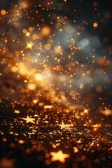 Fototapeta premium Create custom-designed Christmas cards featuring a festive background adorned with shimmering gold stars using AI generative technology.