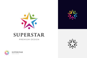 Obraz premium people five star logo icon design. people star group logo Vector illustration. team work solid logo symbol