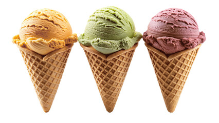 Ice cream cones stacked on top of each other, isolated on a transparent background.