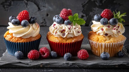 Patriotic red, white, and blue cupcakes for festive 4th of july national day celebration