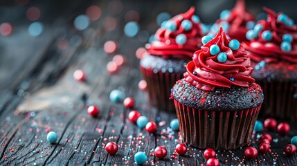 Patriotic 4th of july cupcakes and desserts in red, white, and blue for national day celebration