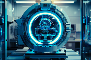 Blue Cyber AI: Futuristic Machine Unveiled in Studio Shot