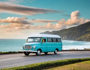Vintage car parked on the tropical beach.